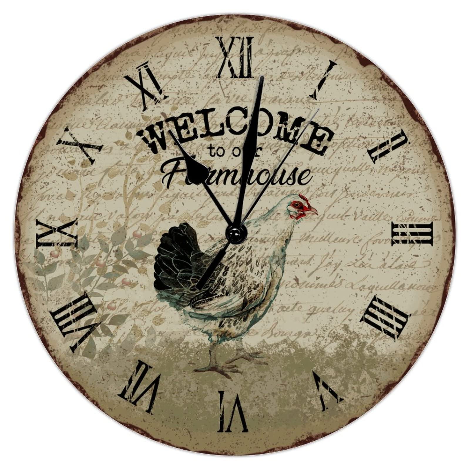 Horloge murale bois silencieuse grand format cuisine toscane