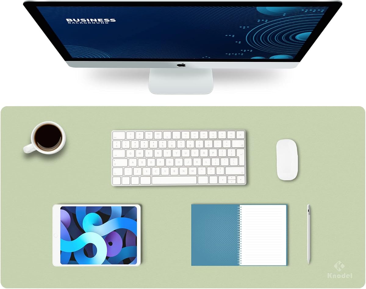 K KNODEL Leather Desk Mat, Office Desk Pad, Large Mouse Pad, Keyboard Pad, Computer and Laptop Mat for Desk, Desk Protector, Desktop Mat for Writing, Desk Blotter and Cover (80x40cm, Light Green)