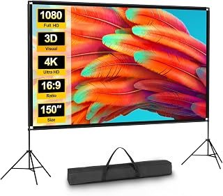 VISULAPEX Projector Screen, 100 inch Outdoor Movie Screen, Portable Projection Screens with Stand, 16:9 Rear Front Projections Screen Indoor, Large Screen for Projector for Home Backyard Camping