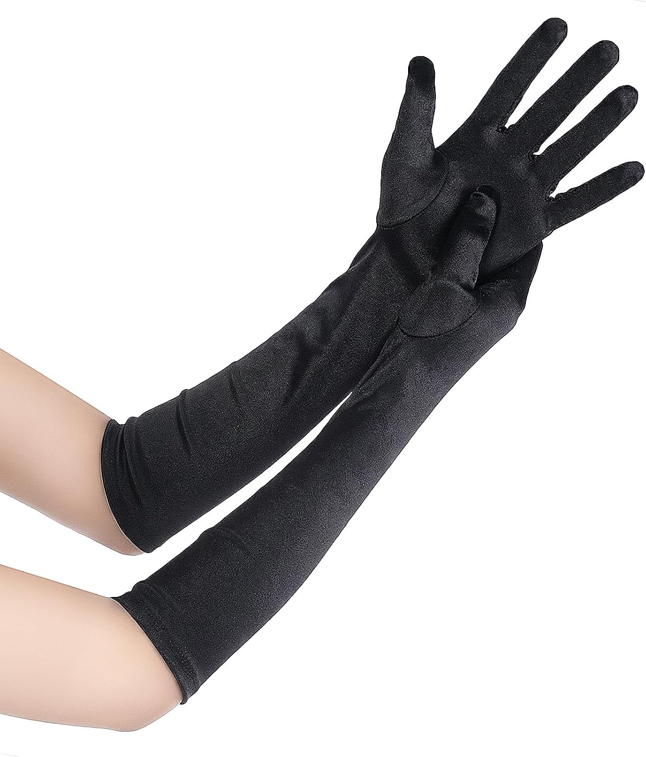 Black Satin Gloves, Long Opera Gloves, Elbow Length Glove for Opera Tea Party Halloween Costumes Bridal Evening Dress