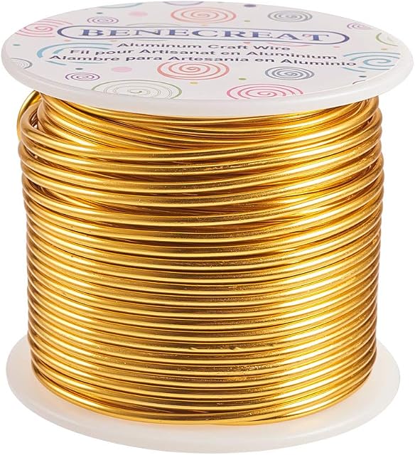 BENECREAT 12 Gauge (2mm) Aluminum Jewelry Wire 100FT (30m) Anodized Bendable Sculpting Metal Craft Wire Beading Floral Making Wire, Light Gold