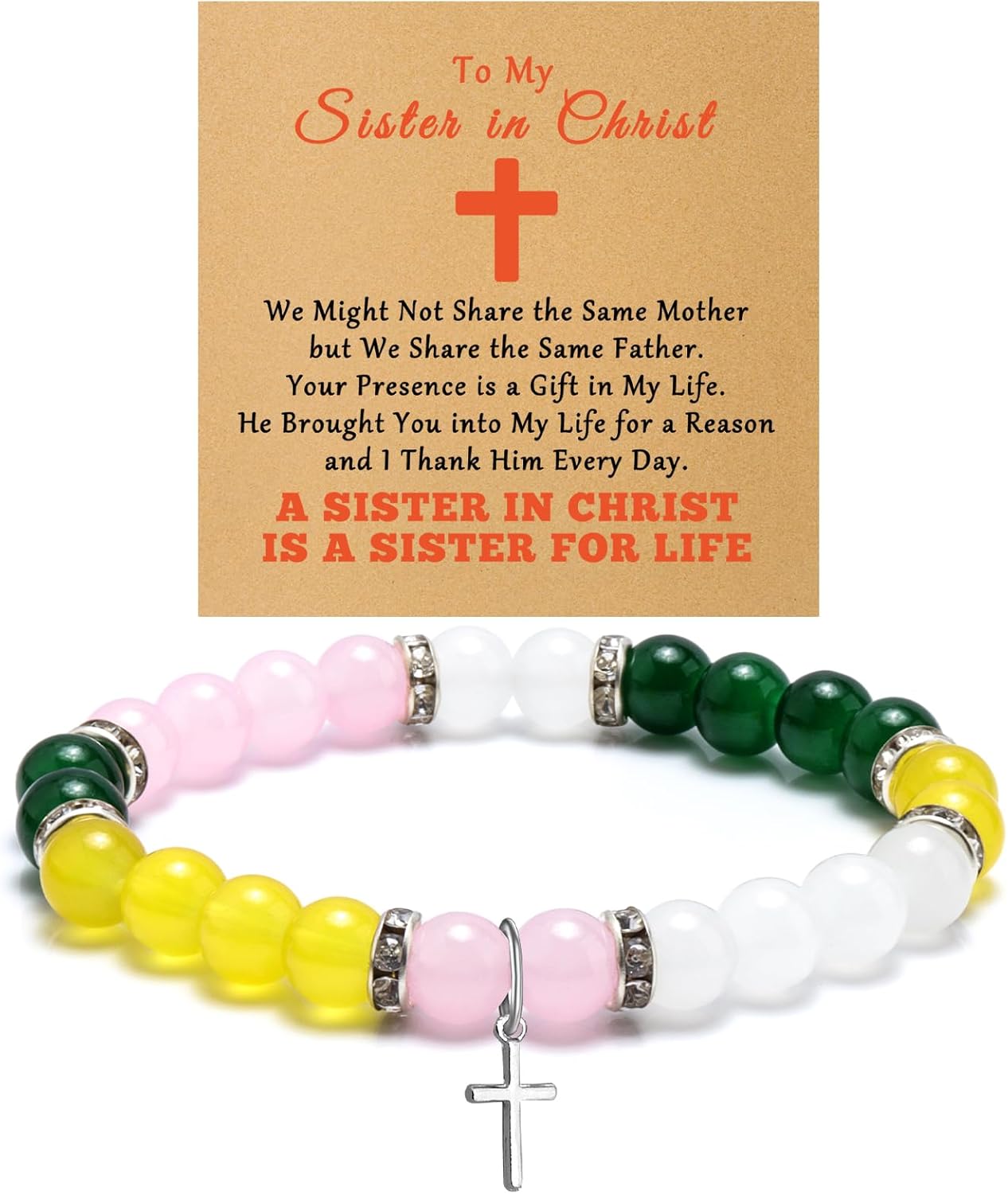 Sister Gifts from Sisters Brother Beaded Bracelet To My Sister Religious Gift for Women Bestie Faith Based Christmas Birthday Gifts for Friends Cousin Religious Present Jewelry Bracelet with Card