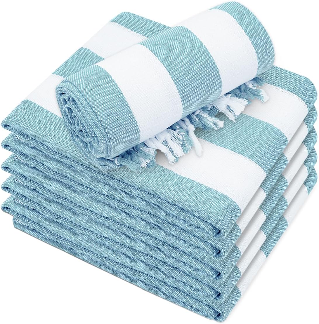 Set of 6 Turkish Beach Towel, Cotton Beach Towels, 36 x 71 Inches Turkish Towel, Sand Free, Quick Dry, Lightweight Beach Towels for Adult Blue