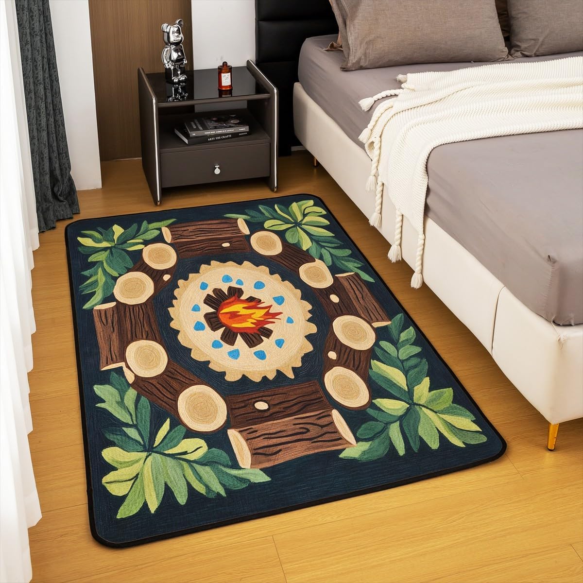 Feelyou Campfire Play Living Room Rugs Tree Stump Area Rug 3x5 Kids Boys Girls Woodland Tree Themed Decorative Carpet Campsite Summer Indoor Floor Mat Green Classroom Rug