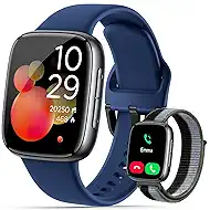 Quican Smart Watches for Men Women, 1.85" HD AMOLED Smart Watchfor iPhone & Android, 12-Day Battery, 3ATM Waterproof,Bluetooth Calls/Messages, Health Monitor, 120+ Sports ModesFitness Watch, 2 Bands