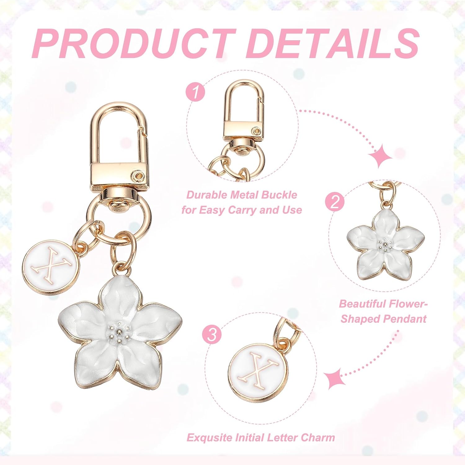 PATIKIL Flower Initial Keychain, Letter Keychain Charm Graceful Flower image 3