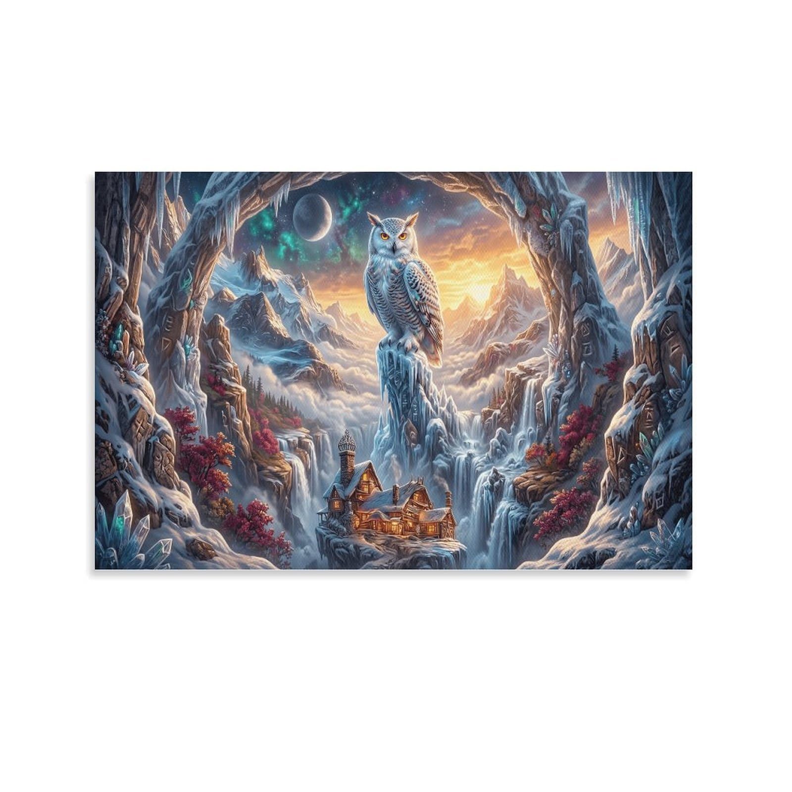 XPASHIQWC Owl Wall Decor Poster Aurora Snow Mountain Canvas Prints Picture Modern Wall Art Picture Wall Hanging for Living Room Bedroom Home Decorations 20x30inch(50x75cm)