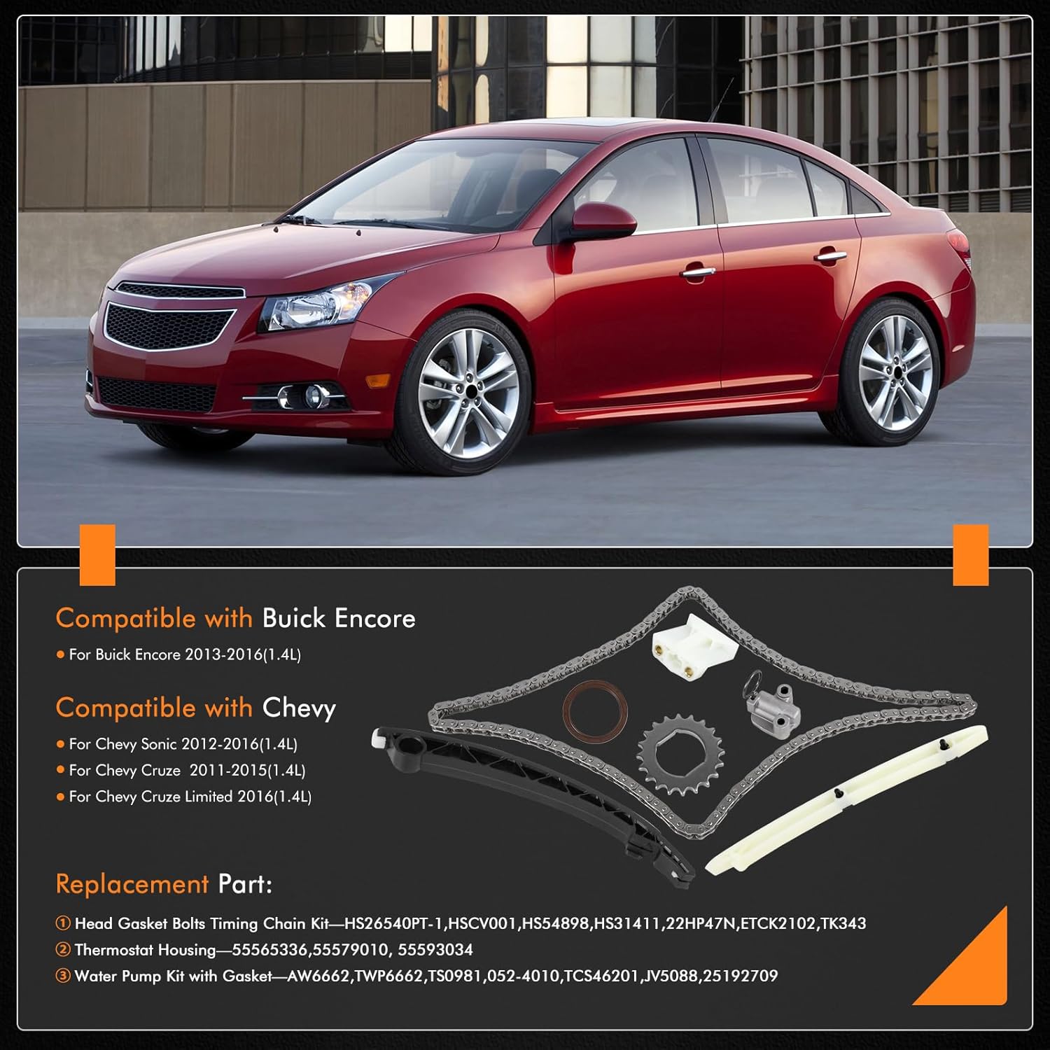 Head Gasket Set Thermostat Water Pump Timing Chain Kit Compatible with Buick Encore 2013 2014 2015 2016,for Chevy Sonic 2012-2016,for Chevy Cruze 2011-2015,for Cruze Limited 2016 1.4L Engines