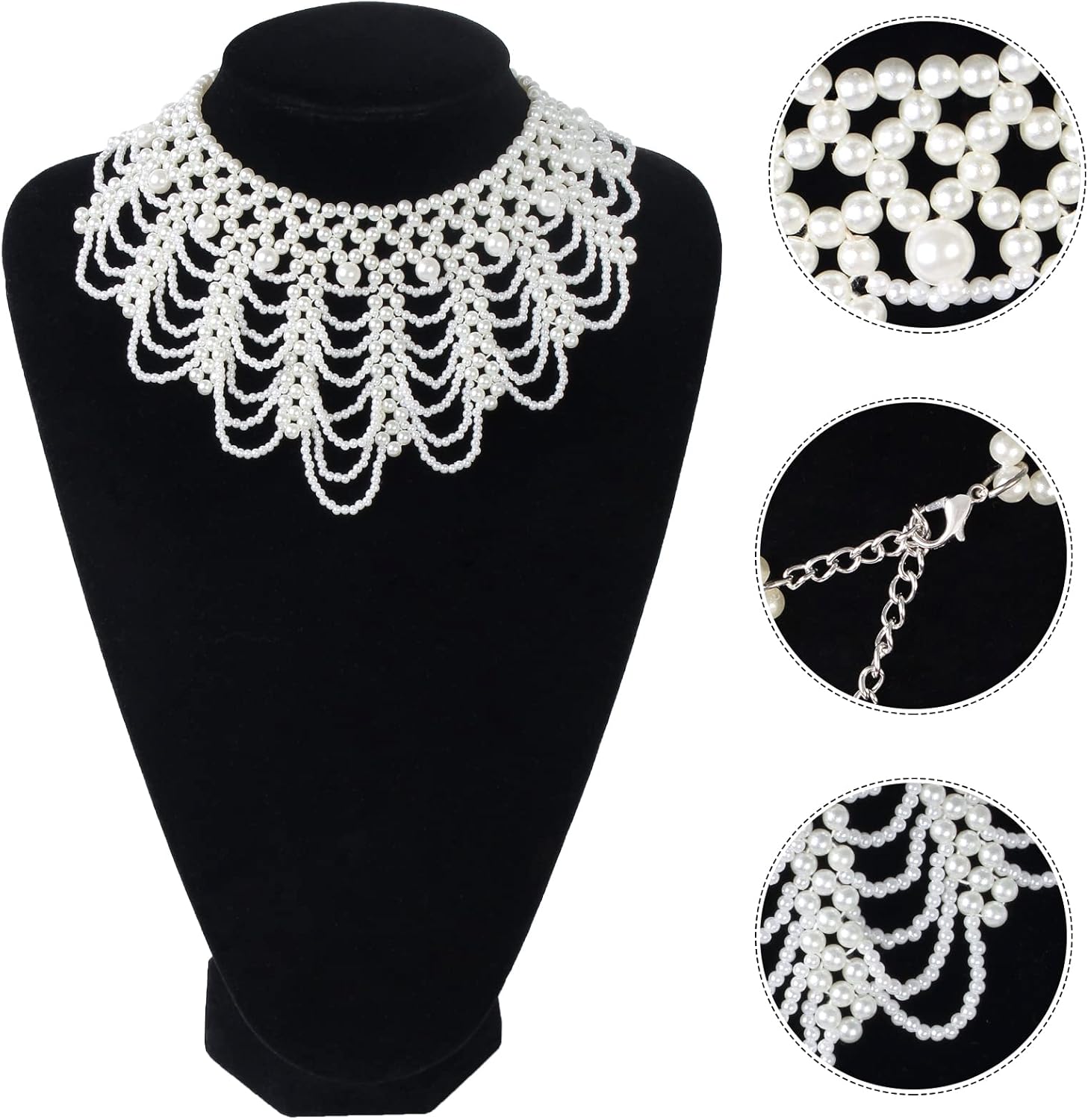 4 Pieces Judge Costume Accessories Set Women's RBG Dissent Collar Beaded False Collar Necklace Costume for Halloween