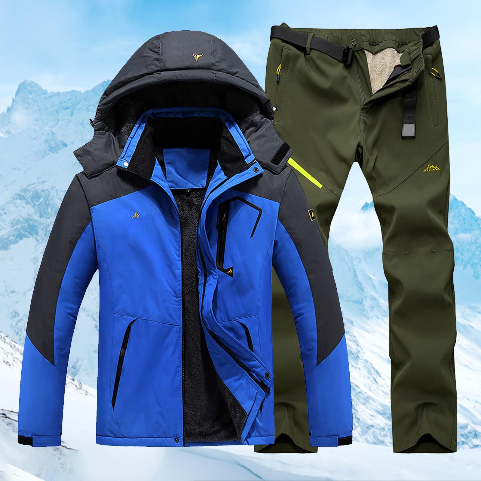 Conjunto de chaqueta y pantalones de esquí para hombre, trajes de esquí para hombre, traje de nieve cálido con forro polar con camisetas y pantalones casuales, traje clásico de snowboard para