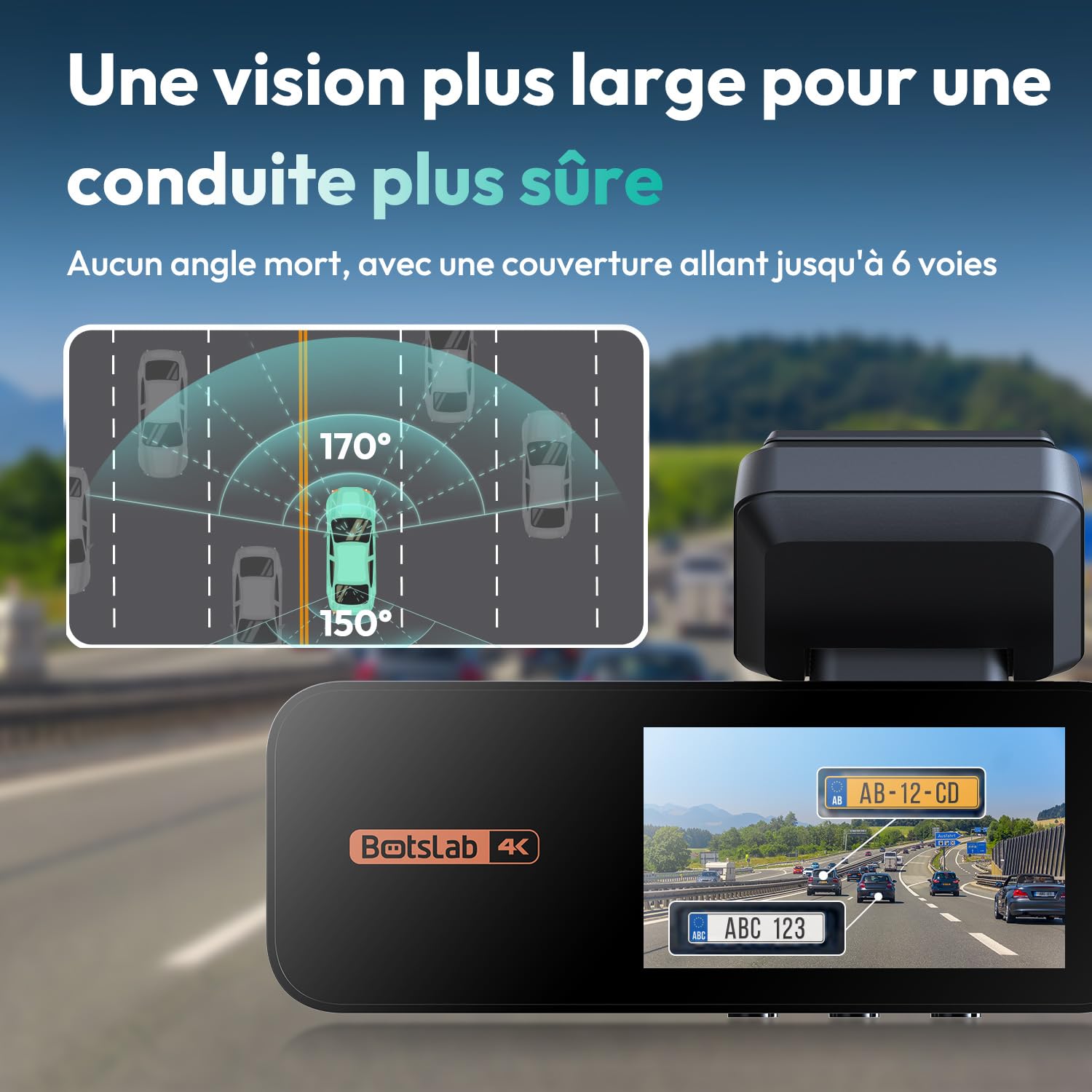 BOTSLAB Dashcam Voiture Avant Arrière 4K+2K, Camera Embarquée Voiture WiFi GPS avec Carte SD 64G, Caméra de Voiture Vision Nocturne, ADAS, Moniteur de Stationnement, WDR, Enregistrement en Boucle