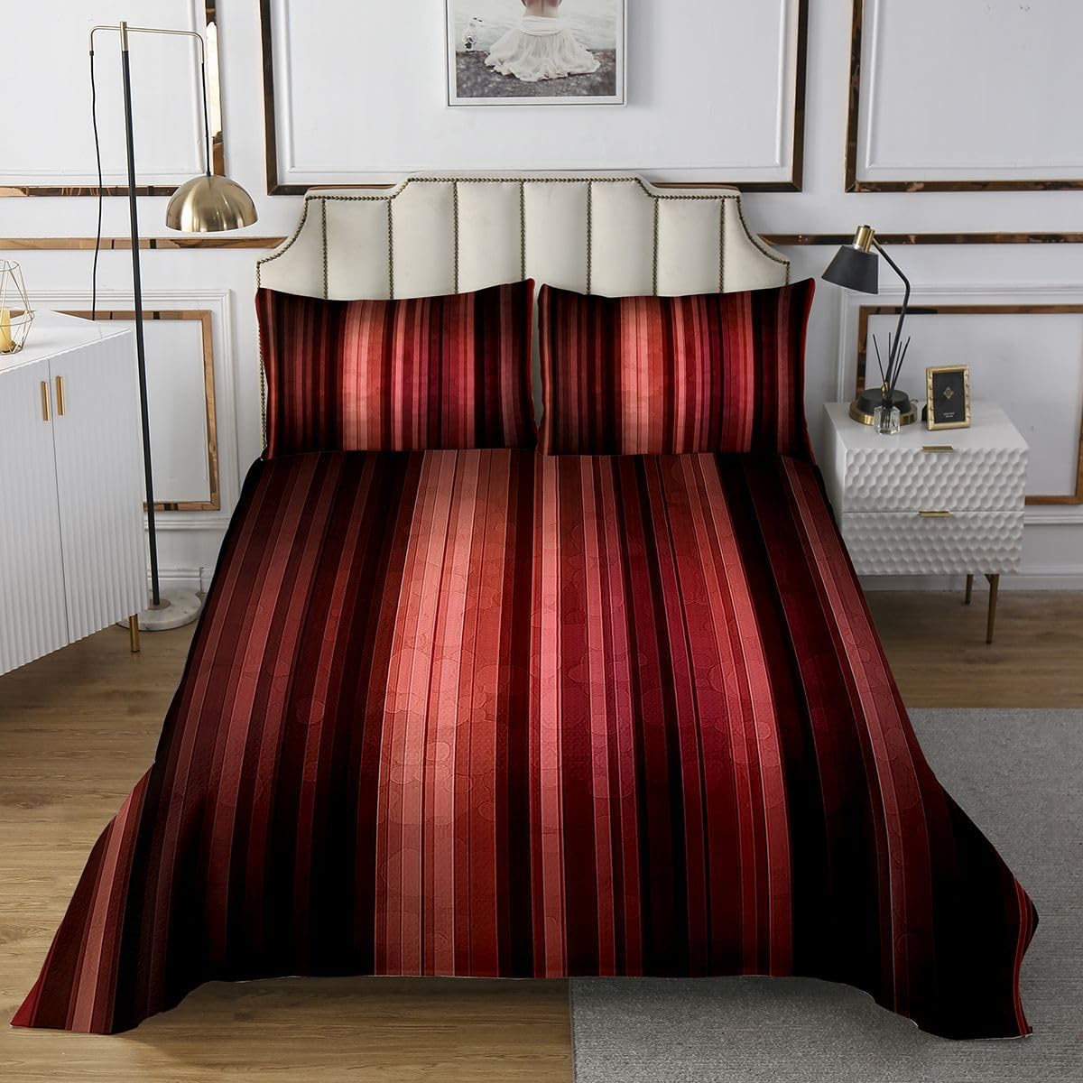 jejeloiu Modern Striped Bedspread Queen Size Geometric Coverlet Set Black Blue Quilted Coverlet for All Season with 2 Pillowcases Gradien Microfiber Lightweight