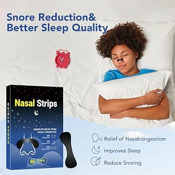 Nasal Strips for Snoring(60 Count),Extra Strength Nasal Strips for Breathing,Hypoallergenic Strong Nose Strips Tape, Boost Oxygen inhale, Improve Sleep Quality - Latex Free, Skin Safe Snoring Tape