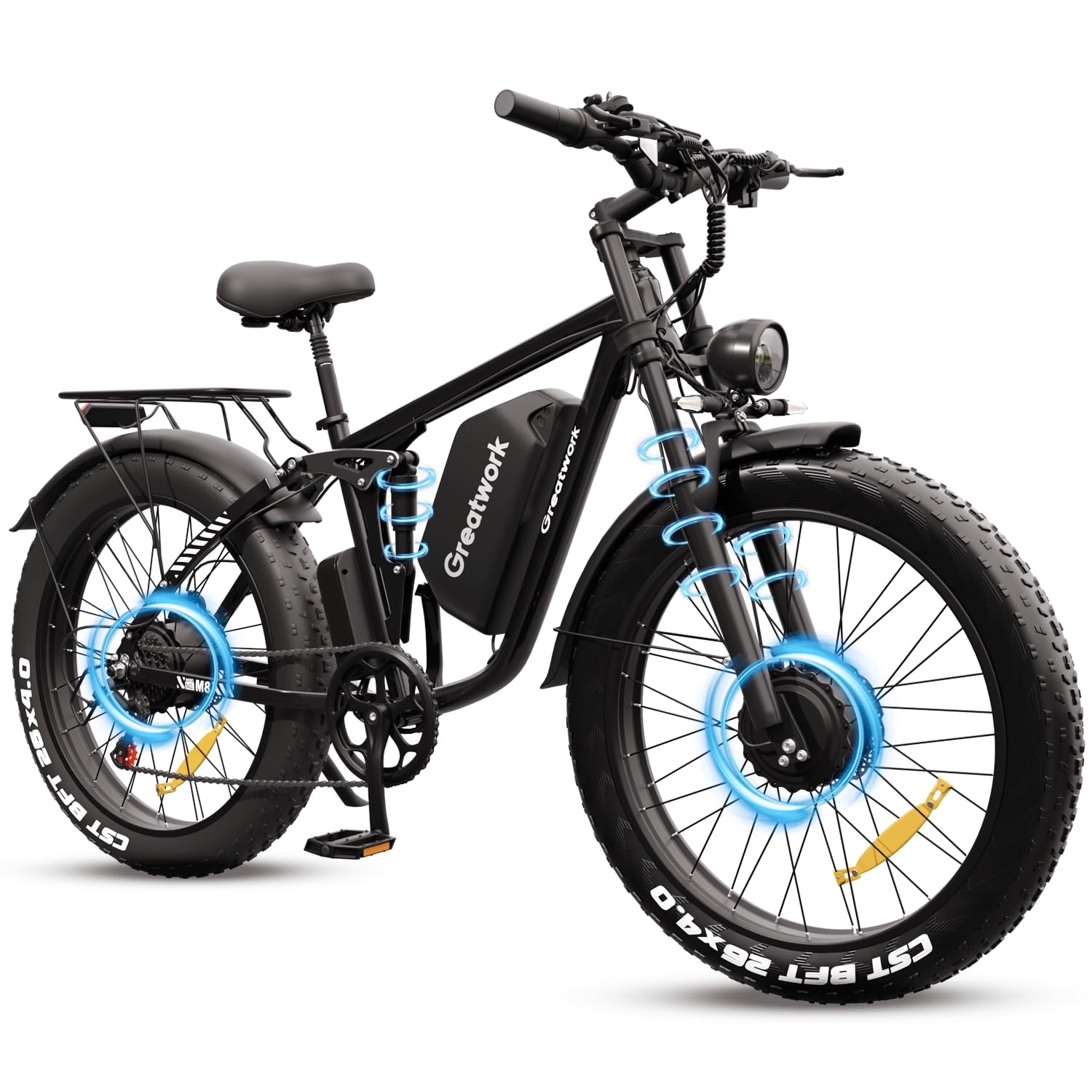 GREATWORK M8 PRO Electric Bike for Adults, 4000W Peak Dual Motor Ebike, 45MPH, 52V 25Ah Battery, Up to 100 Miles Range, 26