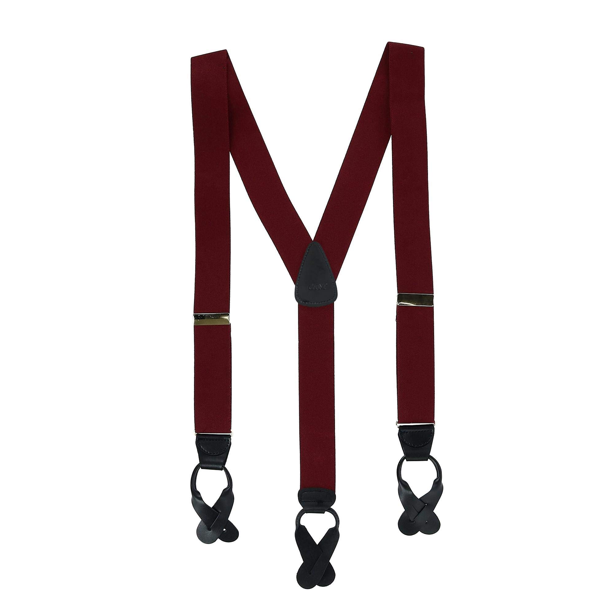 CTM Men's Elastic Button End Braces, Burgundy