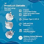Ceptics European Travel Adapter Set (Type C, E/F, G) - Dual Input - Ultra Compact - 3 Pack