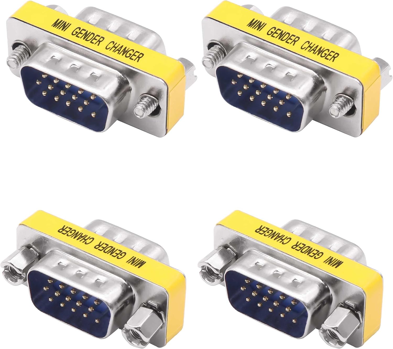 DB15 VGA Gender Changer Solderless Connector Male to Female Adapter D-SUB HD 15 Pin Serial Cable Coupler for PC Monitors Projectors-4pcs
