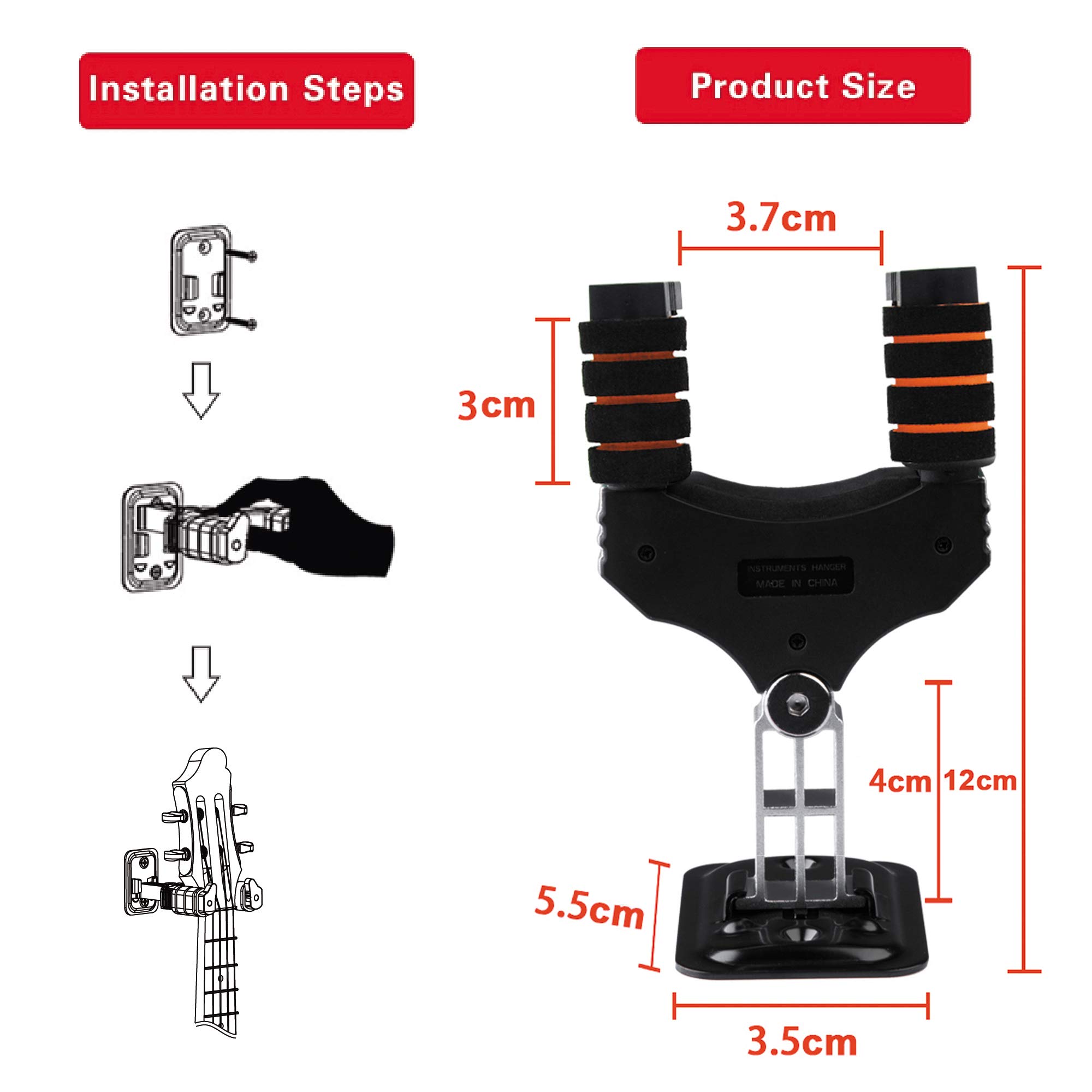 Rayzm Colgador de Ukelele, Soporte Ukelele de Pared Plano, Gancho de Metal de Sujección Resistente para Ukeleles, Mandolinas y Banjos, Sin Auto-Lock (S)