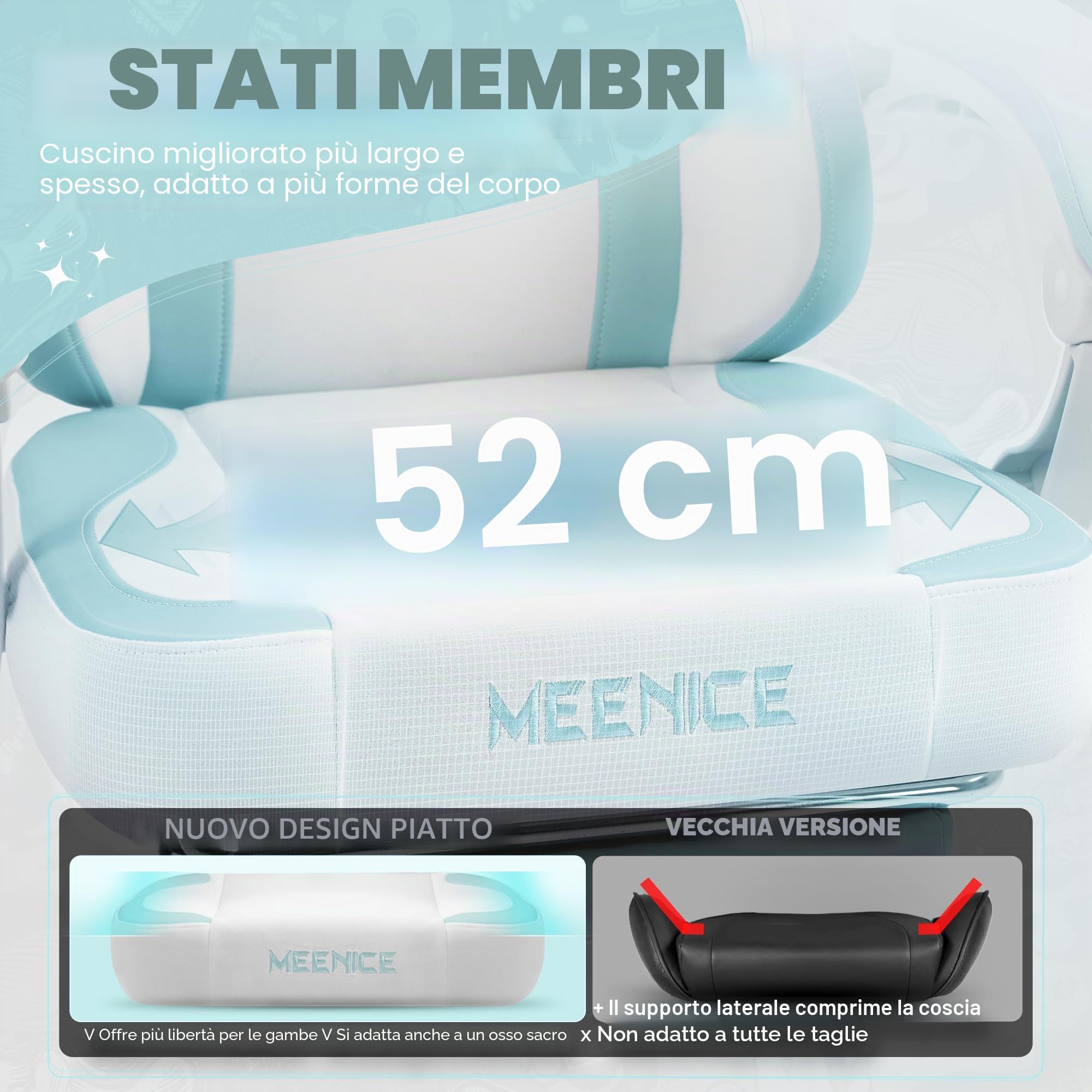 Gatto Sedia Gaming con Poggiapiedi, Cuscino Lombare e Orecchie di Gatto, Sedia da Gaming Ergonomica in Velluto, con Poggiapiedi, per Donne, Adulti e Adolescenti, Blu e Bianco