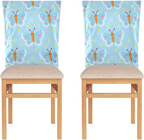 Lindas fundas de asiento de mariposa azul para sillas suaves para taburetes de aula, juego de 2 decoración de sillas de comedor protectores de
