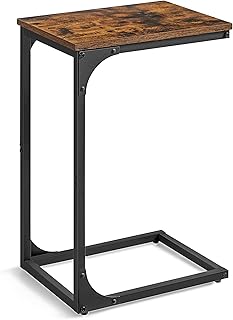 VASAGLE C-Shaped End Table, Small Side Table for Couch, Sofa Table with Metal Frame for Living Room, Bedroom, Bedside, Rustic Brown and Black