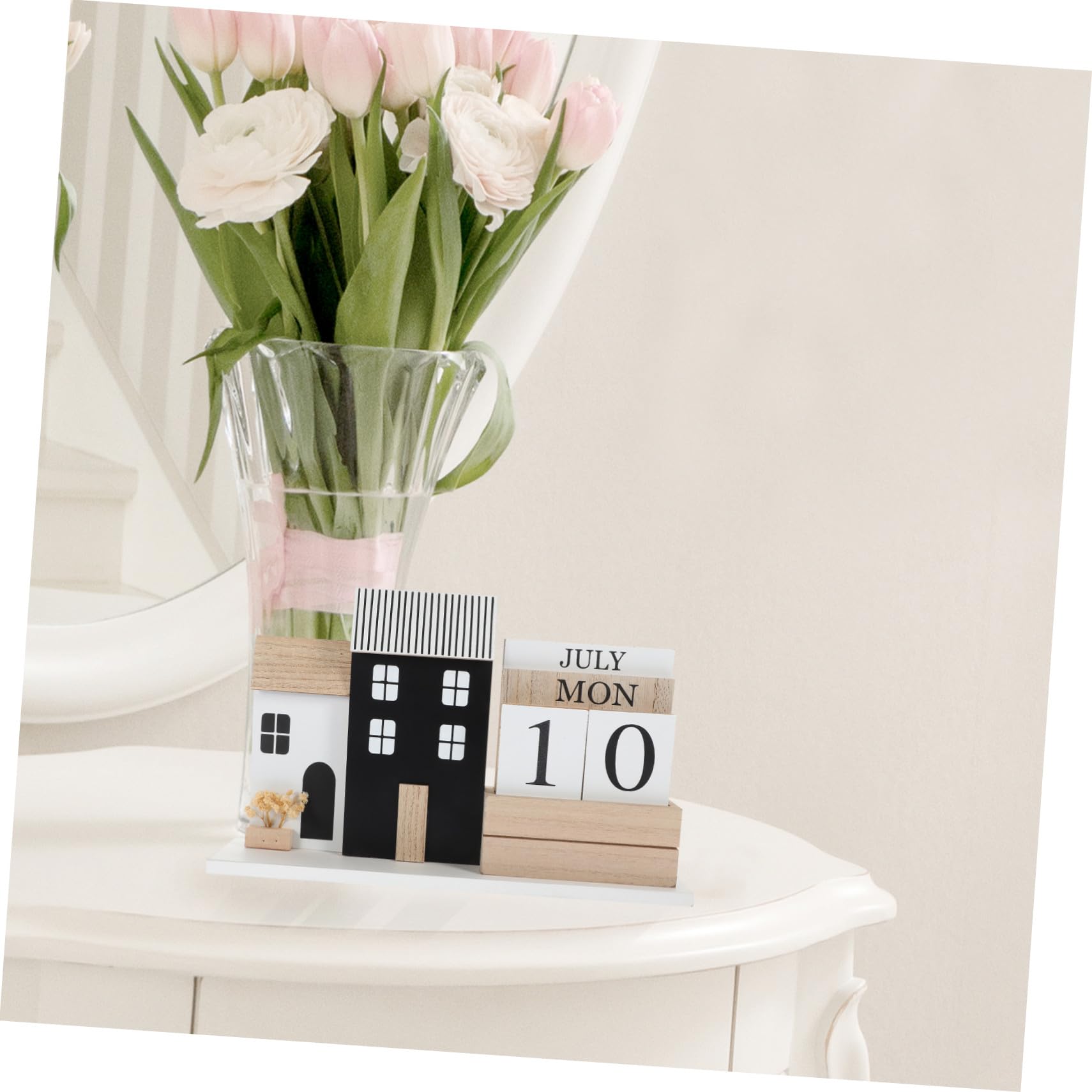 Calendario da Tavolo in Legno con Base Robusta Visualizzazione Mese e Data Decorazione Multifunzionale per Scrivania Ufficio e Casa Dimensioni Riutilizzabile e Pratico Planner