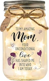 SOLMAY Mom Gifts – Mason Jar Night Light with Quotes – Sentimental Christmas, Birthday & Mother’s Day Gift from Daughter or Son – Inspirational Décor Jar with LED Fairy Lights