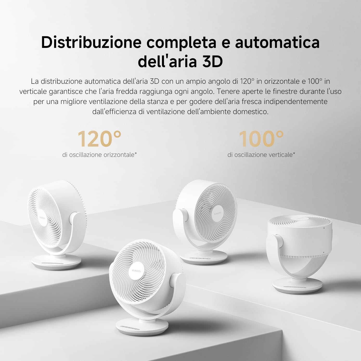 XIAOMI Ventilatore Circolatore d'Aria Smart da tavolo | Flusso d'Aria Potente, con oscillazione 3D, 100 velocità, controllo via app e opzioni di alimentazione USB-C flessibili.