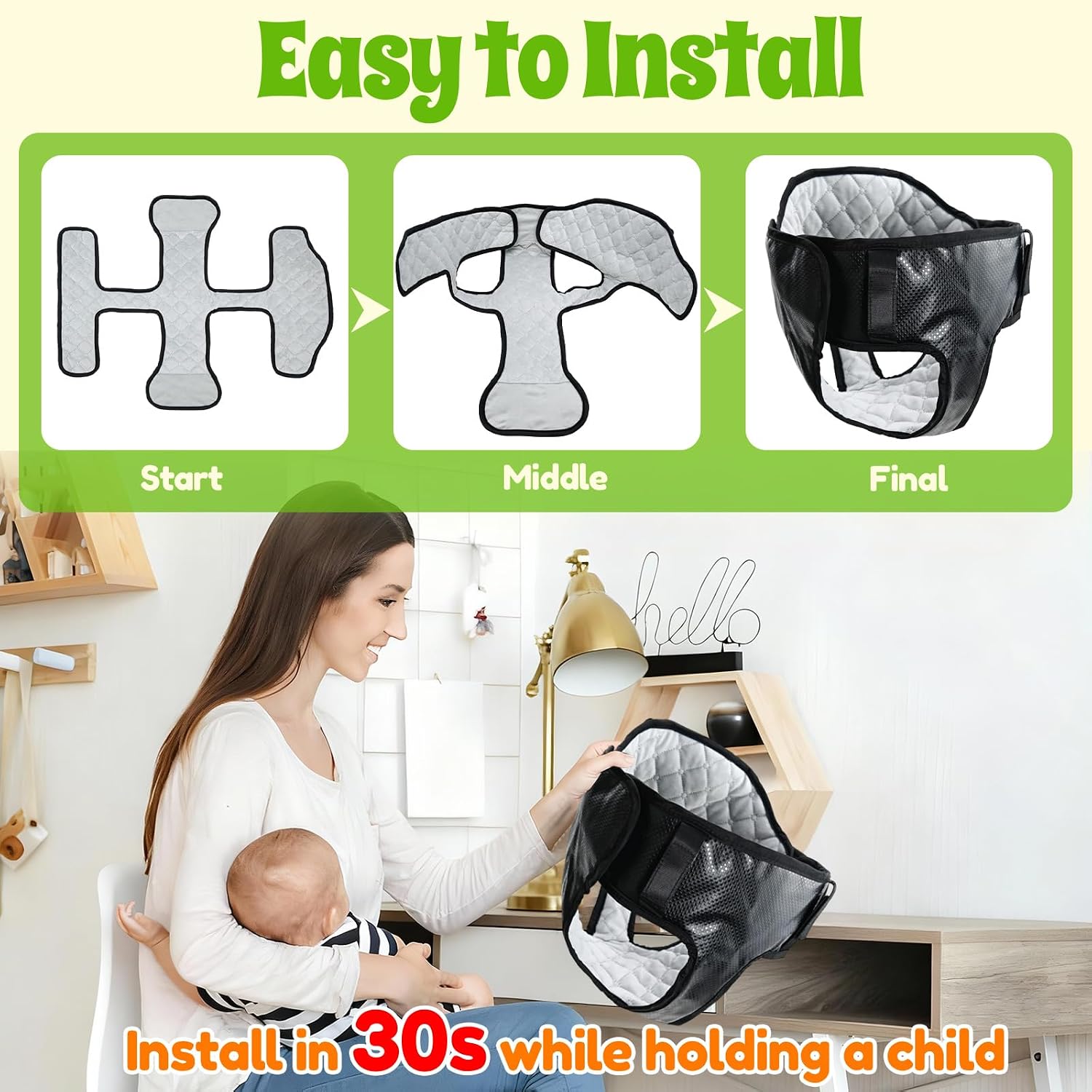 Adjustable Toddler Swing Cushion - One-Hand Install, Non-Slip, Waterproof Bottom, Absorbent Front, Adjustable Size, Washable Pad Compatible with Bucket Swing (Outdoor Park and Garden Use)