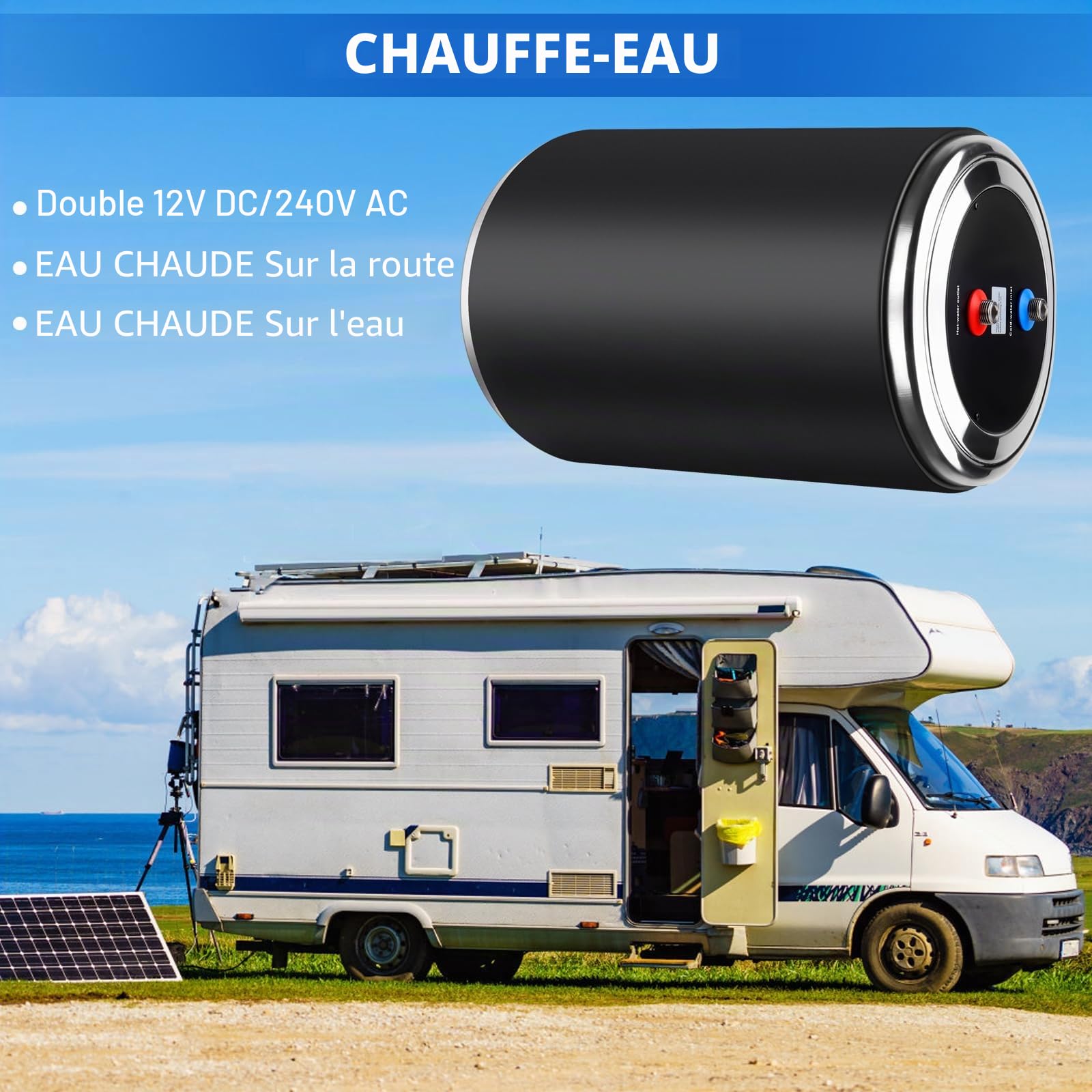 Chauffage à eau double puissance, 12 V CC 200 W/230 V CA 1500 W, 10 l, pour caravane, camping, prise EU 230 V RV, chauffe-eau instantané, pour camping-cars