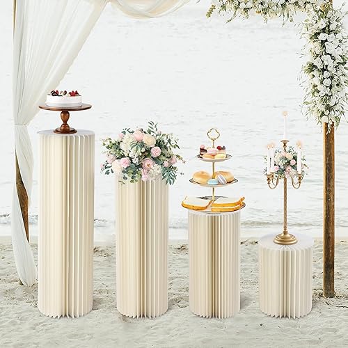 Miniatura 3 de 4 piezas de centro de mesa plegables de cartón, soporte cilíndrico para florero de flores, soportes de centro de mesa para decoración de ceremonias