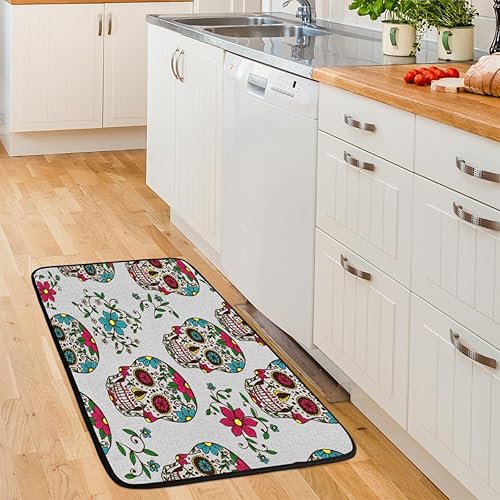 Miniatura 6 de Tapetes de cocina acolchados con diseño de calavera colorida del Día de los Muertos, antideslizantes, lavables, para el hogar, oficina, fregadero y