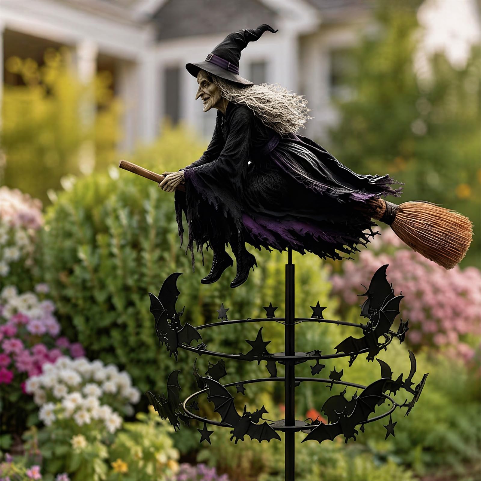 Witch Garden Wind Spinner, Halloween Decorations Outdoor Garden Stake