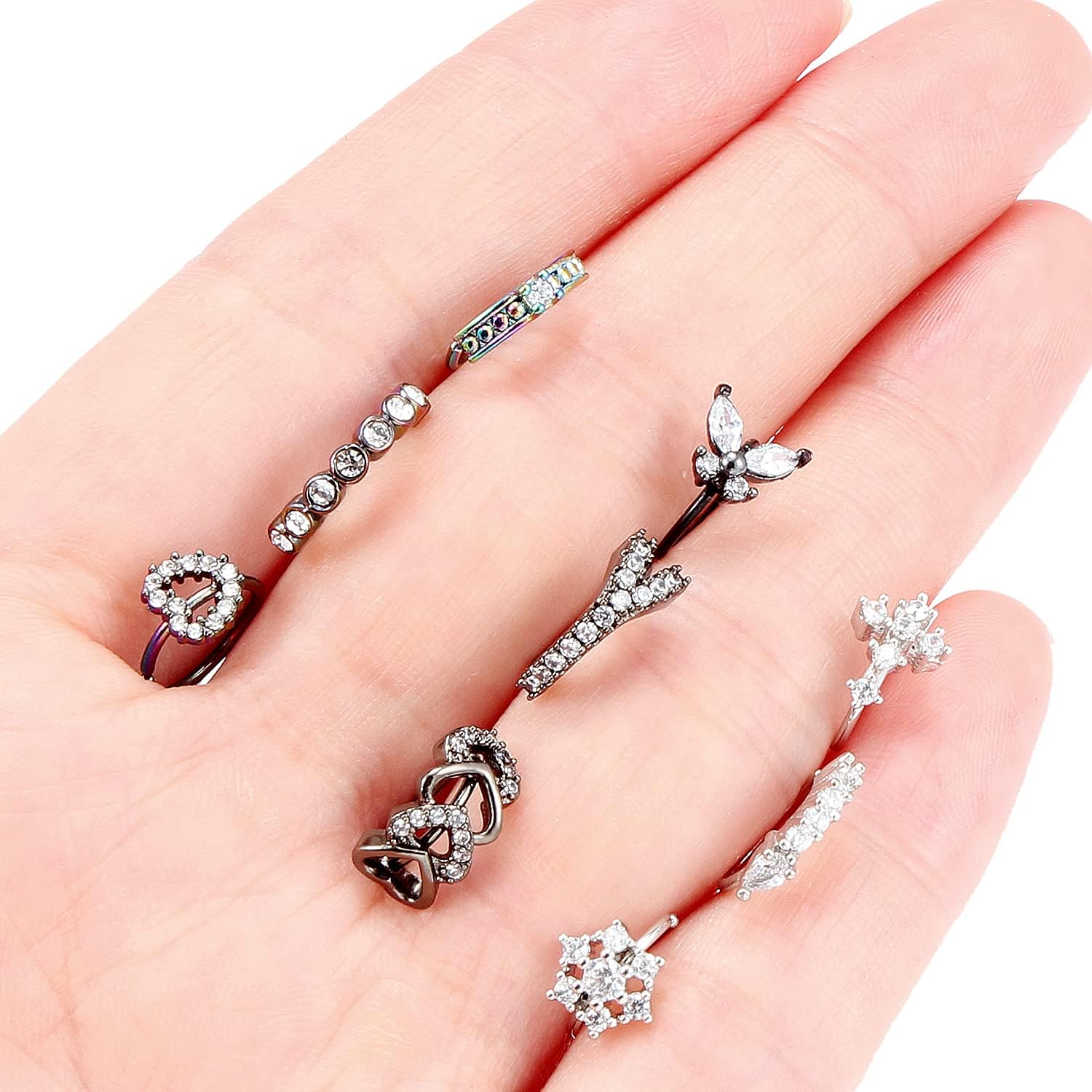 Vsnnsns 20G Nose Rings Hoops for Women 316L Stainless Surgical Steel Heart Butterfly Flower Cross Cubic Zirconia Nose Rings Hoops Piercing Jewelry for Women Men 20 Gauge Silver Black Rose Gold 8MM