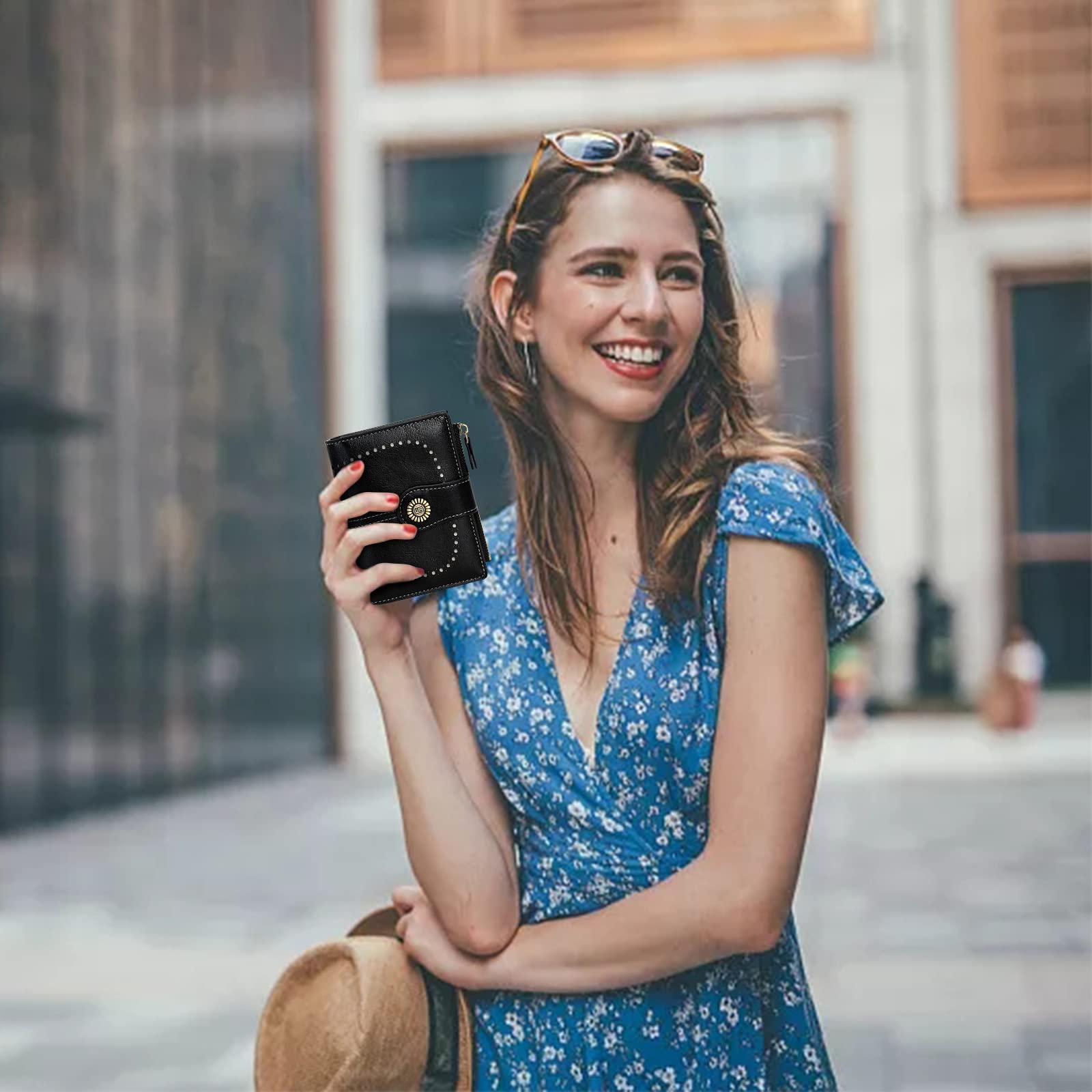 HUA ANGEL Donna Lunga Clutch Portafoglio Grande Capacità Cerniera Portamonete Borsa per Cellulare Pelle PU Pochette da Polso con Multiple Slot per Schede Carte di Credito Contanti Fatture