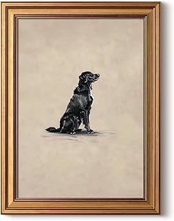 ARPEOTCY Gold Framed Canvas Wall Art, 12x16inch, Black Dog Animal Art Pr...