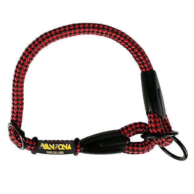 Collar antitirones de Cuerda para adiestramiento de Perros. Rojo&Negro, XXL(≤80CM)