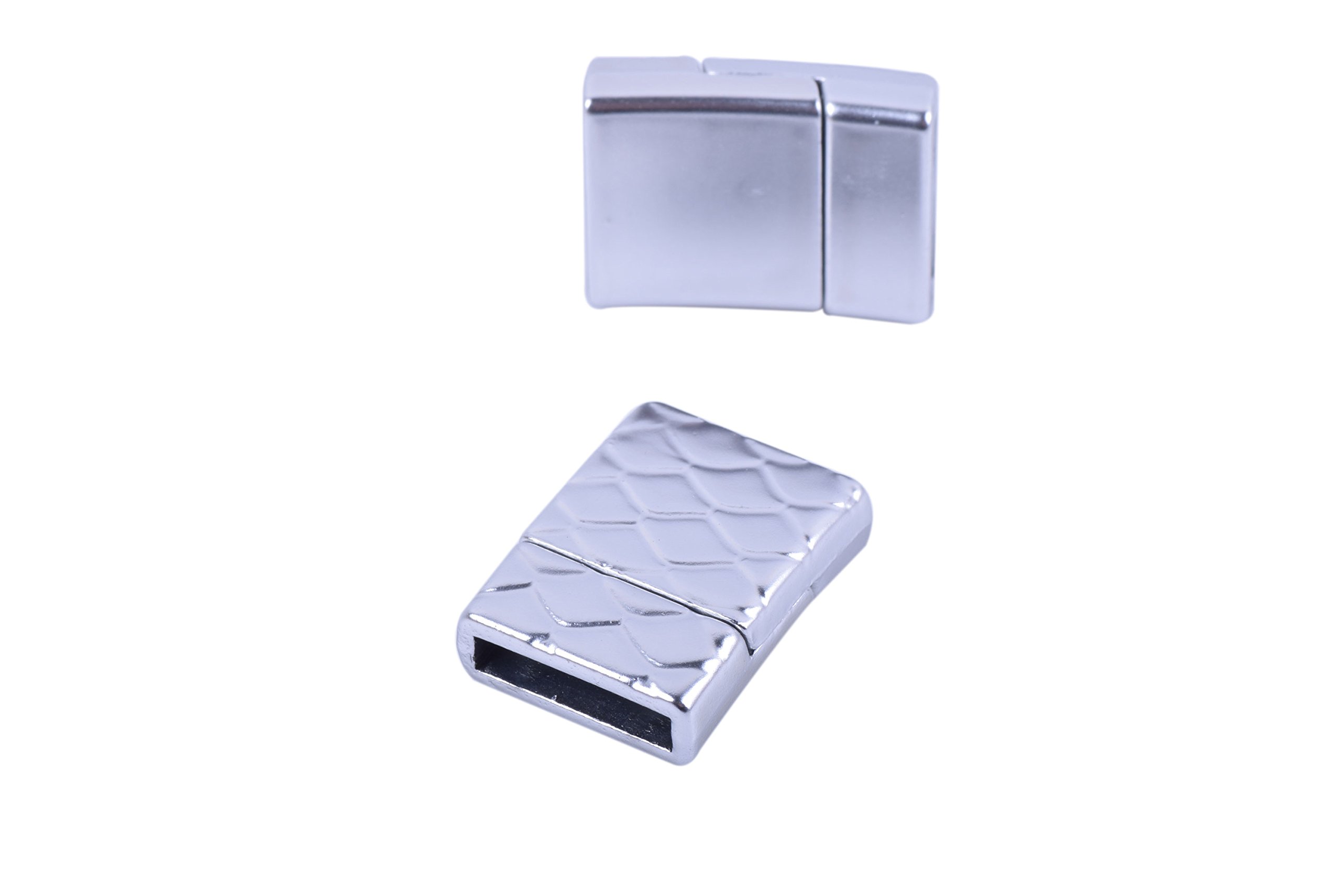 KONMAY 5 Sets 12.x2.0mm Matte Silver Glue-in Style Wave Engraved Jewelry Magnetic Clasps