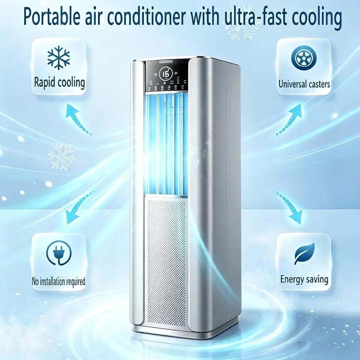 Tragbare Klimaanlage 18000 BTU mit Fernbedienung für Räume bis 700 m², Kühlung, Luftentfeuchter, Ventilator, Schlaf-Timer und Fensterdurchführung, A, B, C, Ch, A
