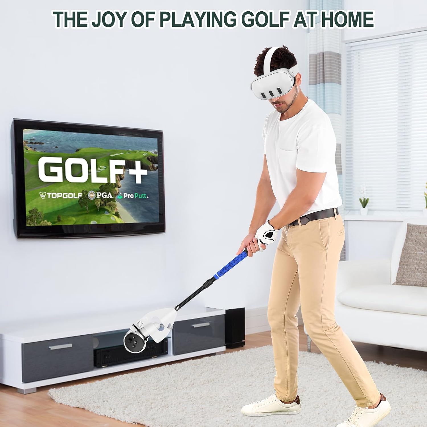 VR Golf Club Compatible with Meta Oculus Quest 3S/3 Accessories, Retractable Golf Club Handle Attachment for Holding VR Controller, Realistic VR Golf Grip Accessory, Enhance Golf Games-(Blue)