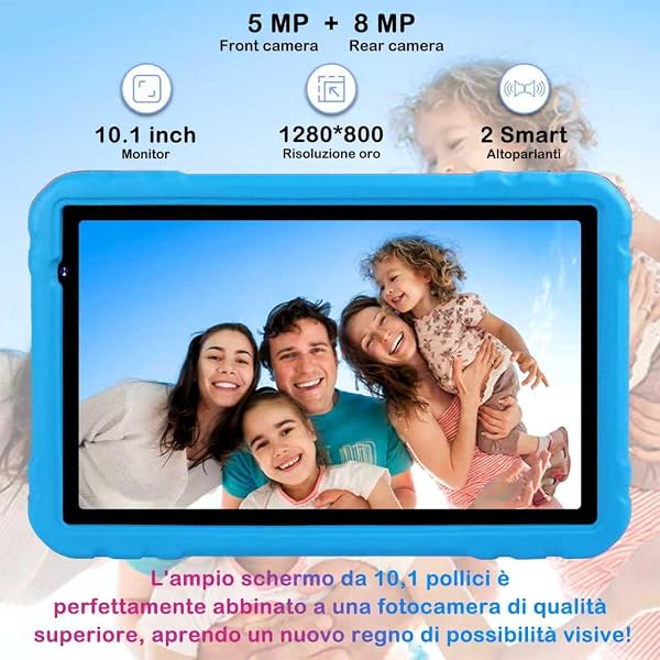 fezawio Tablet 10 pollici, Android 14 tablets, Octa-Core, 22 + 128GB (TF 1TB), Controllo Parentale, 8000mAH, Widevine L1, 5G WiFi6, BT 5.0, 5+8MP, EVA custodia protettiva resistente agli urti.(blu) - 2