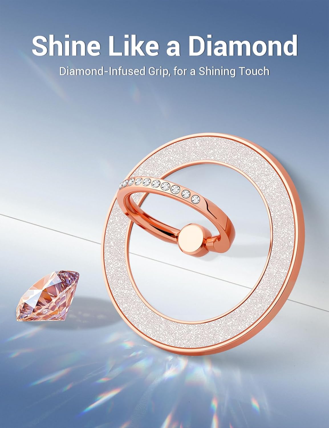 YINHEXI Magnetic Phone Grip for Magsafe, Glittering Ring Holder Stand with 360°Rotation & 90°Flip, Mag Safe Accessory for iPhone 16, 15, 14, 13, 12 (Rose Gold-MS-01) - Image 3