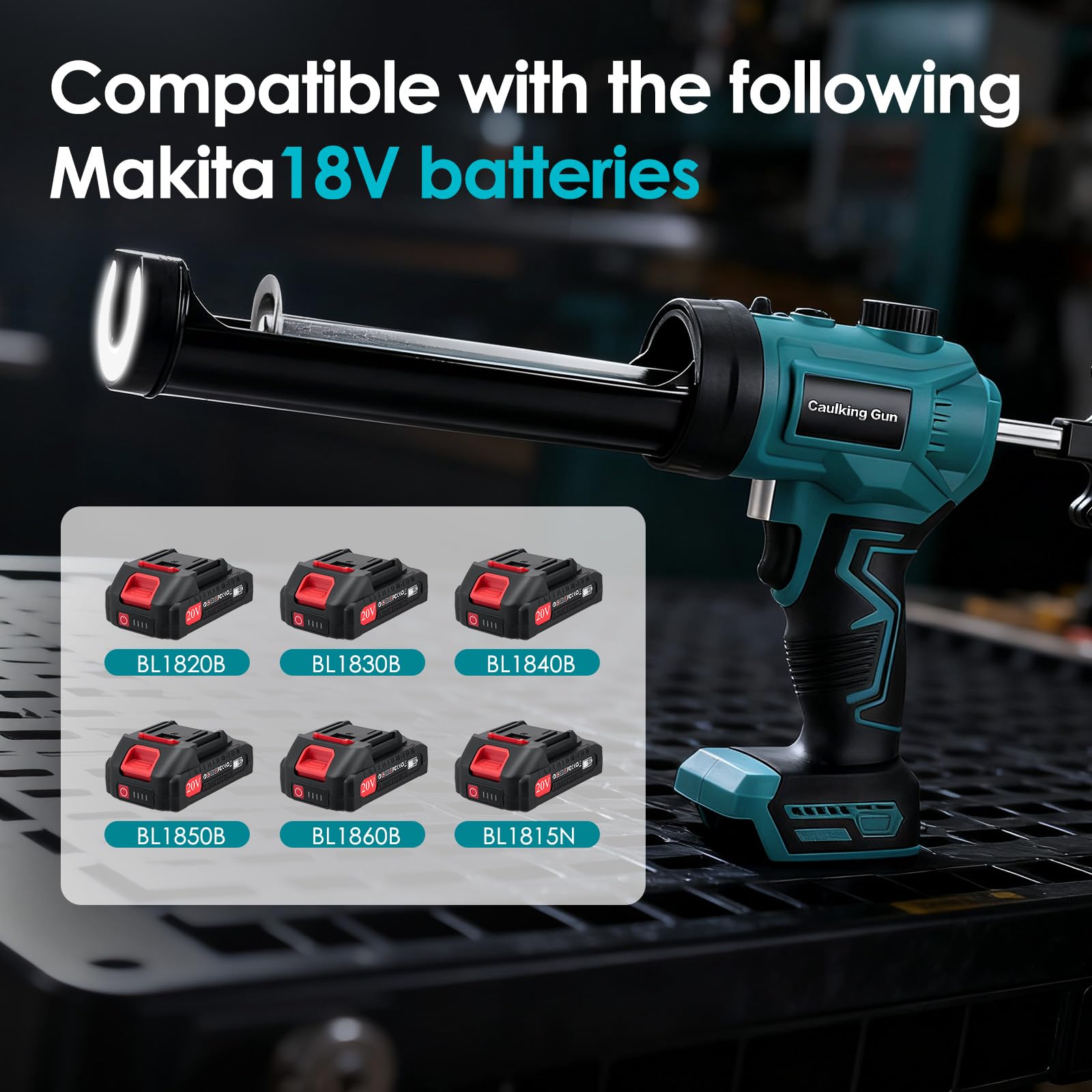 Pistola a Cartucce Elettrica Senza Fili Compatibile con Batteria Makita 18 V, Pistola Silicone con Luce LED, Controllo Continuo della velocità, per Cartucce da 300ml (Senza Batteria)