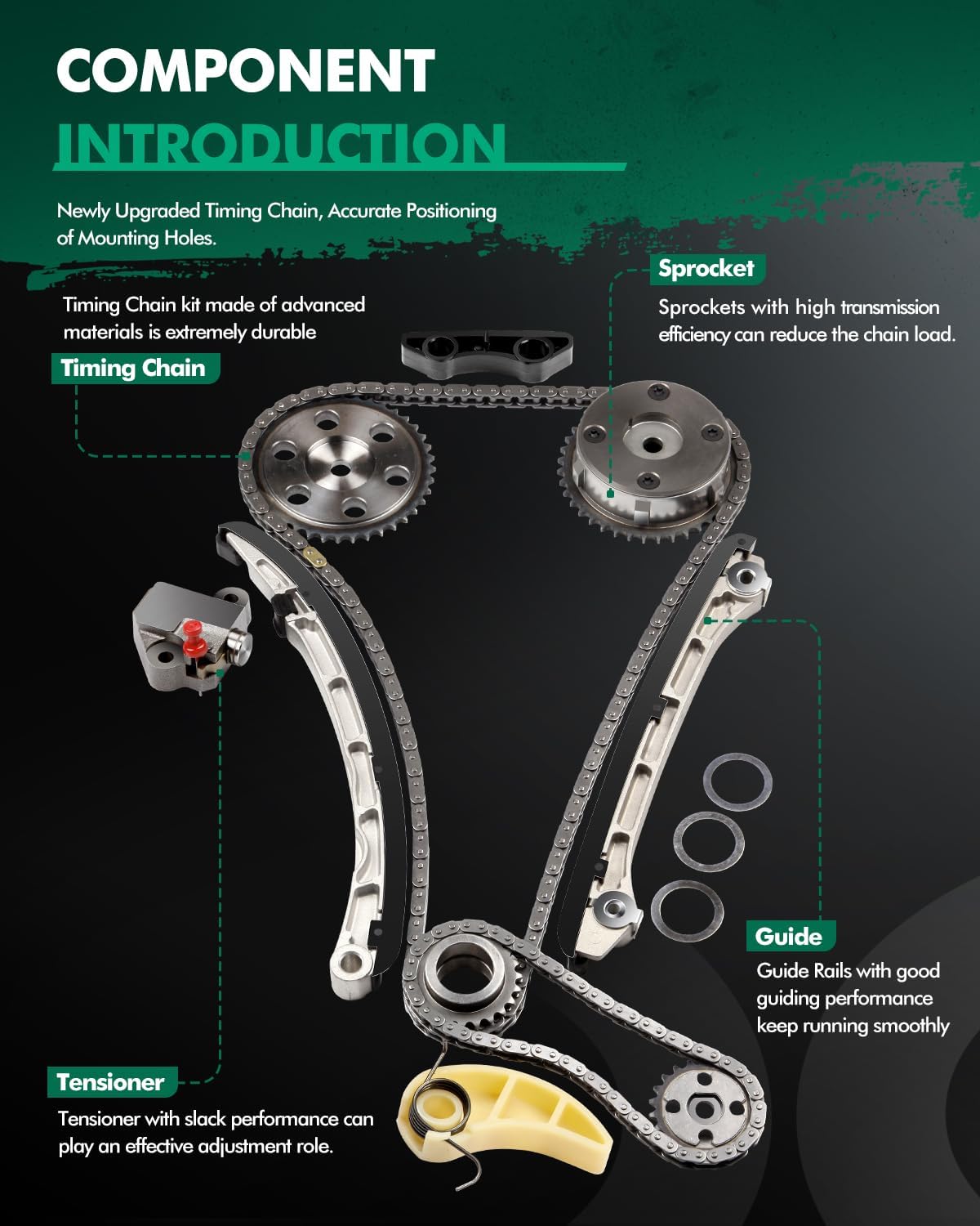 SCITOO 1L5Z6268AA Engine Timing Chain Kit Sets Replaces for Mazda 3 CX-7 6 2.3L