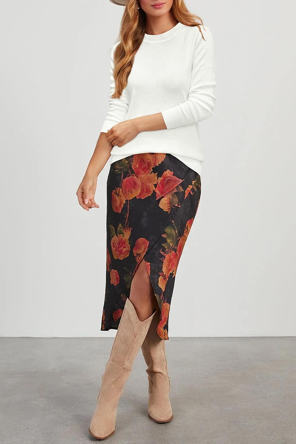 Arach&Cloz Women's Wool Blend Classic Crew Neck Casual Fall Sweaters - Image 3