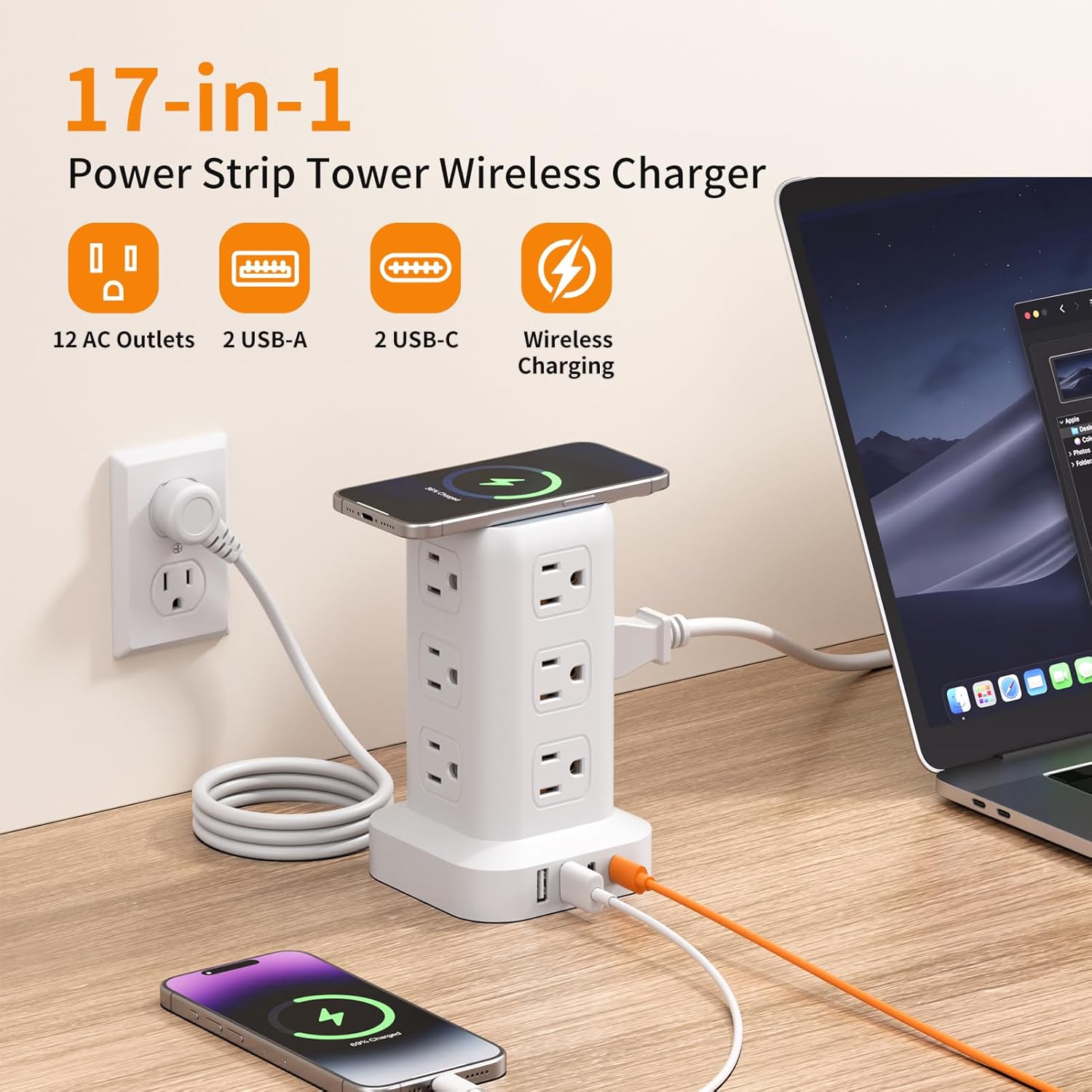 Extension Cord with Multiple Outlets, SMALLRT Power Strip Tower, Outlet Extender with 12 AC Outlets 4 USB, 6.5FT Extension Cord for Home Dorm Room, Office Supplies,Overload Protection 3 71d9Vu4ArGL. AC SL1500