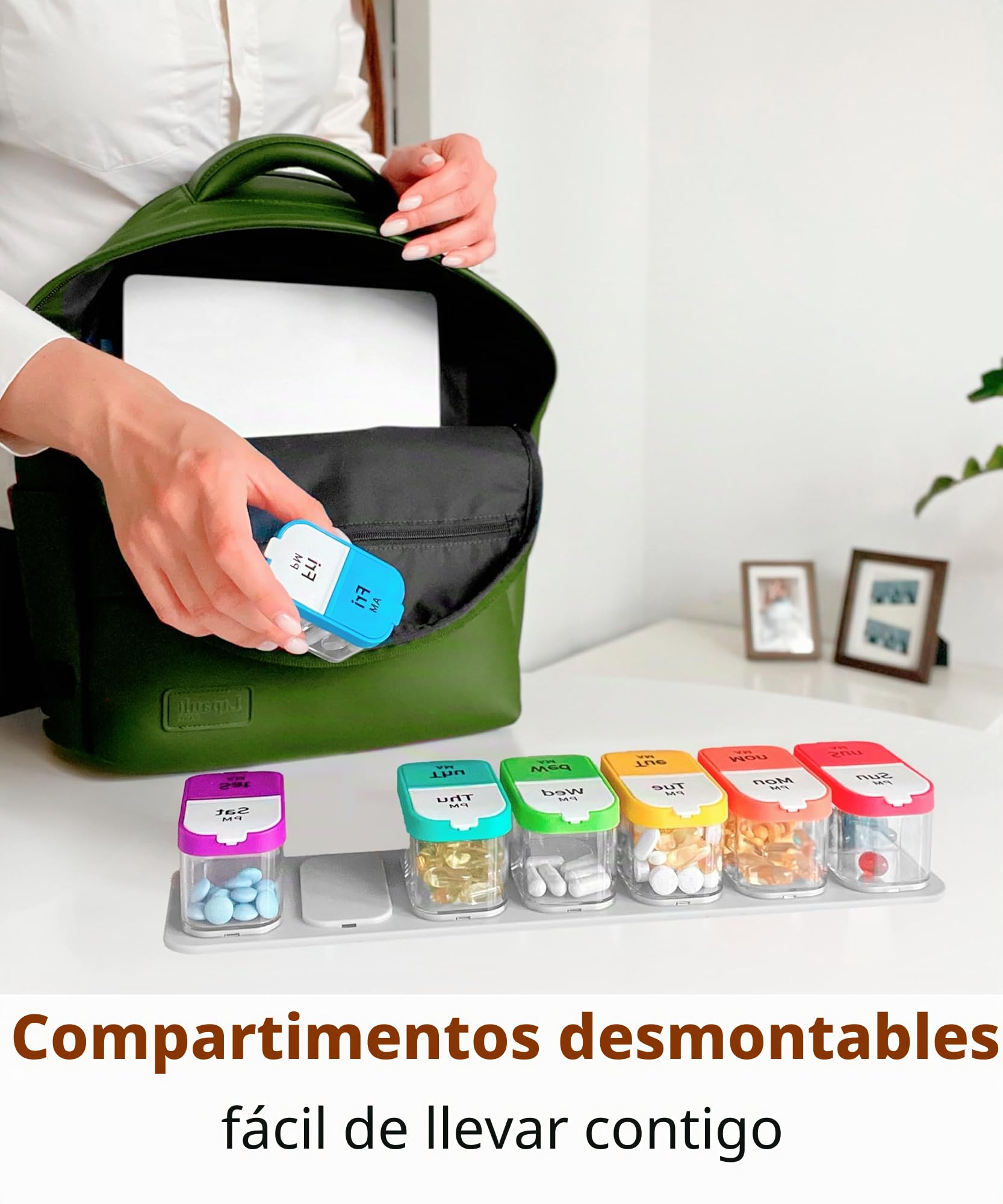 Organizador semanal XL de píldoras, soporte de vitaminas con 7 compartimentos desmontables AM/PM, dispensador portátil para hogar y viajes