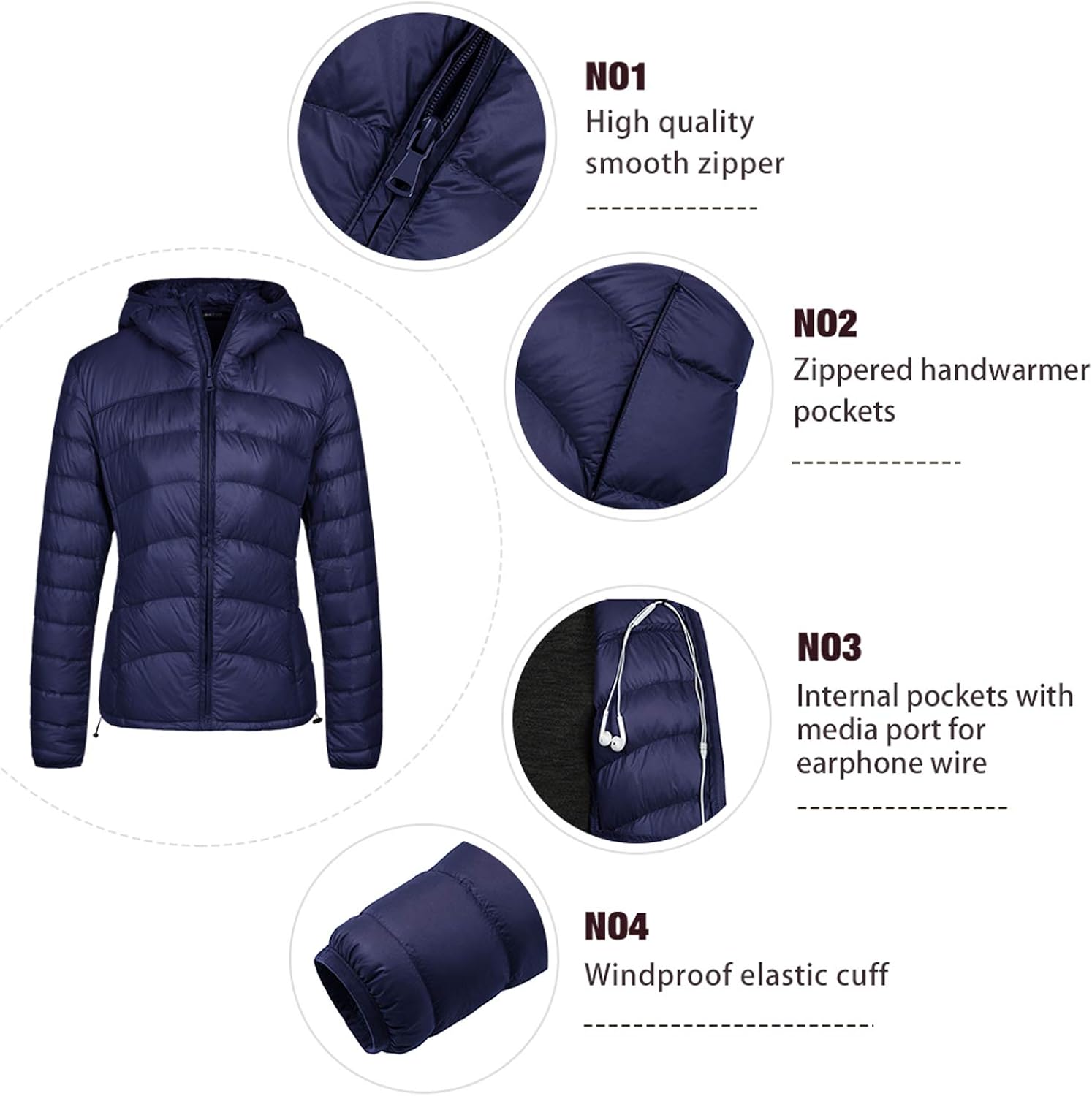 Wantdo Women's Packable Puffer Down Jacket Lightweight Winter Coat Hooded Down Coat