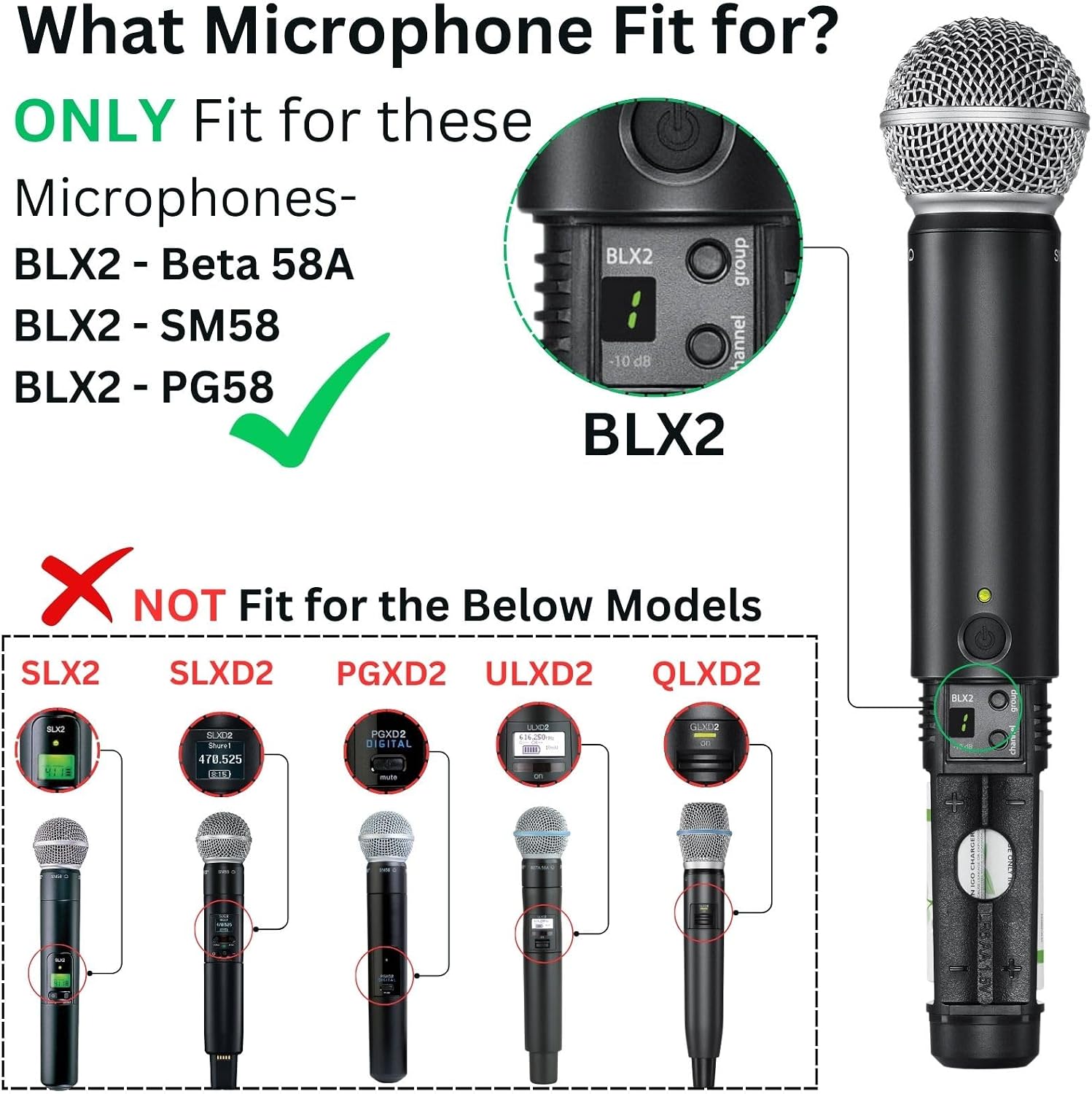 Glossy Battery Cover for Shure BLX2 / BLX288 - SM58 /Beta 58 /Beta 87 Wireless Microphone Battery Holder Body Cap Refurnishing Replacement, 2 Pack image 2