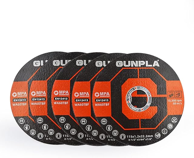 Gunpla Cut Off Wheels 5-Pieces Metal and Stainless Steel Cutting Discs, 115mm x 1.2mm x 22.2mm Thin Abrasive Blades Set for Angle Grinders, Metals, Iron Sheets